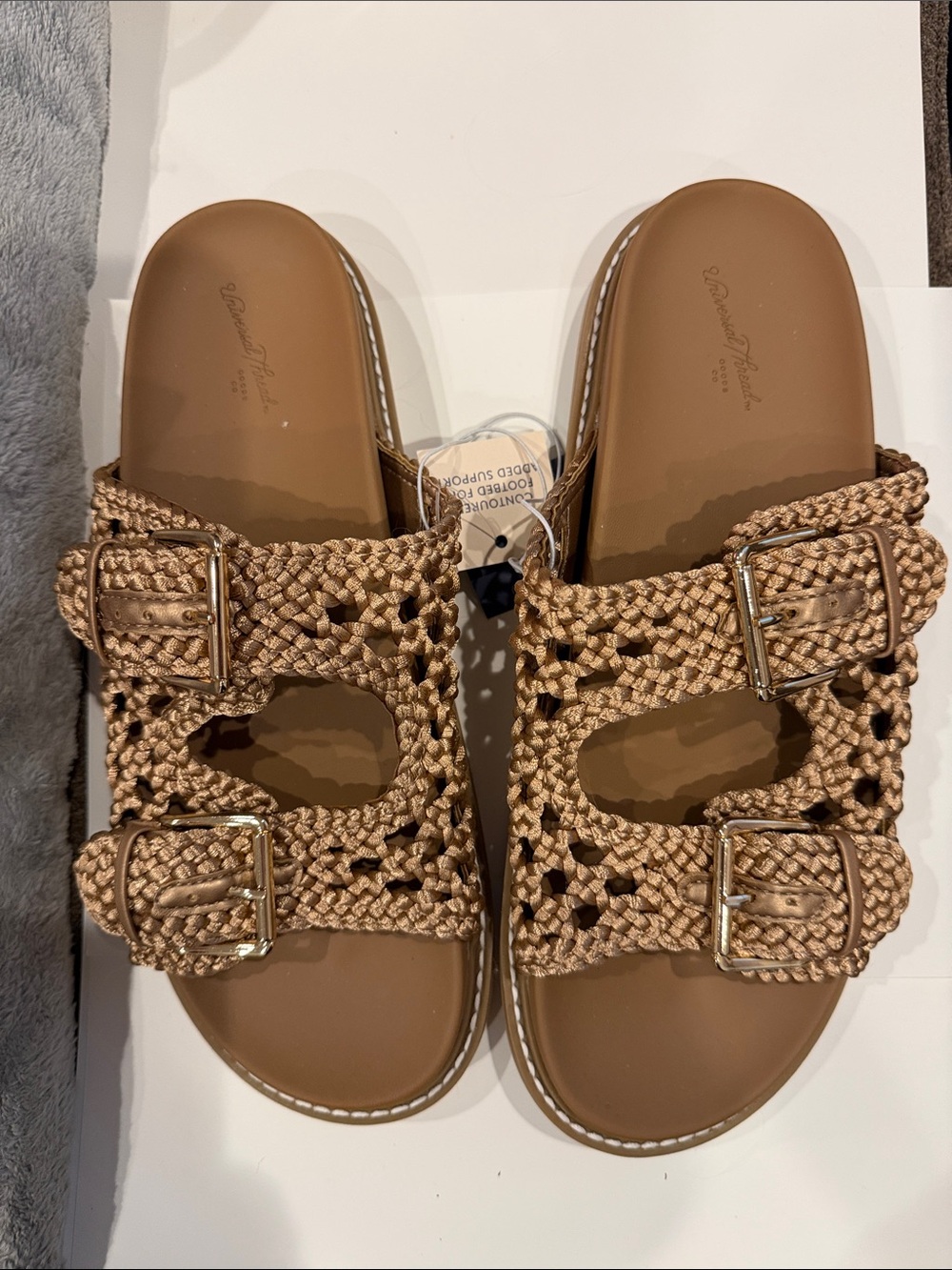 Universal Thread Woven Double-Buckle Slide Sandals - Tan and Gold NWT size 10